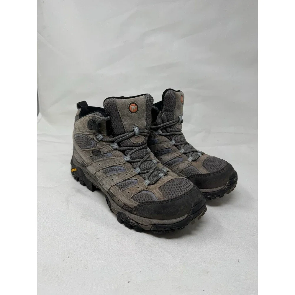 Merrell Moab 2 Mid Trail Hiking Boots Mens Size 9 Gray Suede Vibram J06045